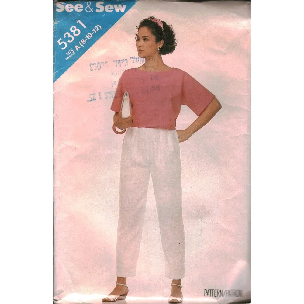 Vintage 1985 See & Sew Butterick 5381 Misses Top Pants Pattern Size 8-10 CUT
